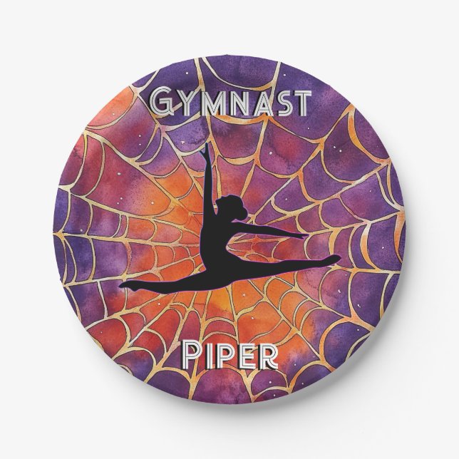 Personalisiert Gymnastik Halloween Spiderweb Pappteller (Vorderseite)