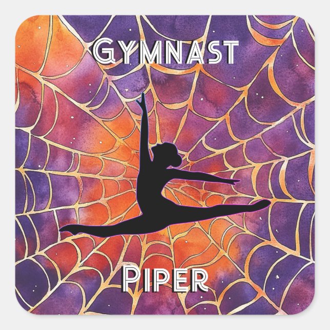 Personalisiert Gymnastik Halloween Spiderweb Quadratischer Aufkleber (Vorderseite)