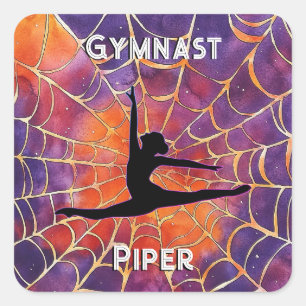 Personalisiert Gymnastik Halloween Spiderweb Quadratischer Aufkleber