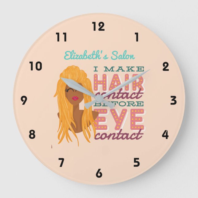 Personalisiert-Haare-Stylist RETRO Afro Salon Blon Große Wanduhr (Vorderseite)