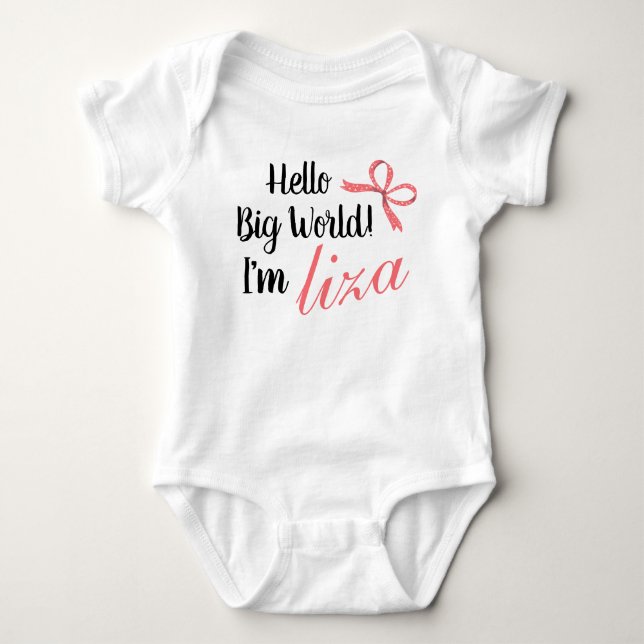 Personalisiert Hallo Big World! Ich bin BABY NAME Baby Strampler (Vorderseite)