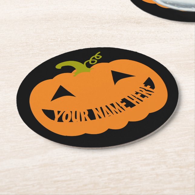 Personalisiert Halloween Pumpkin Runder Pappuntersetzer (Angewinkelt)