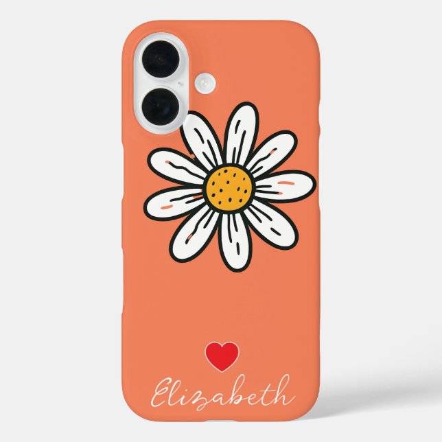 Personalisiert Hand Drop Niedlich Daisy Blütenmass iPhone 16 Hülle (Rückseite)