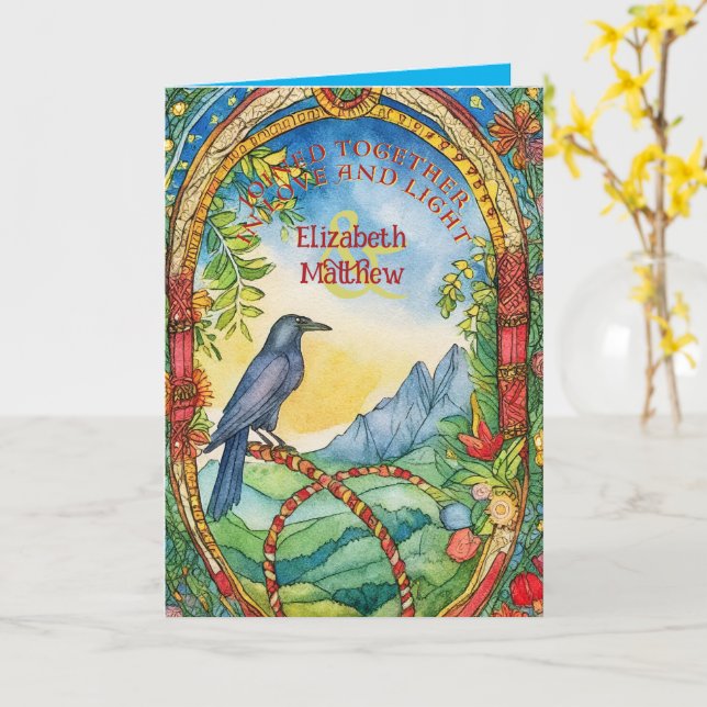 PERSONALISIERT HANDFASTING CARD PAGAN CELTIC RAVEN KARTE (Gelbe Blume)