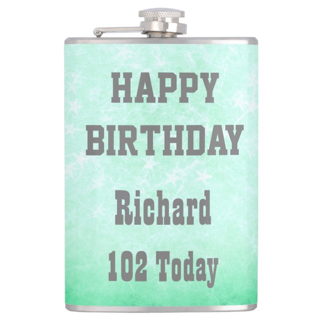 Personalisiert Happy 102. Geburtstagsdesign Flachmann (Vorderseite)
