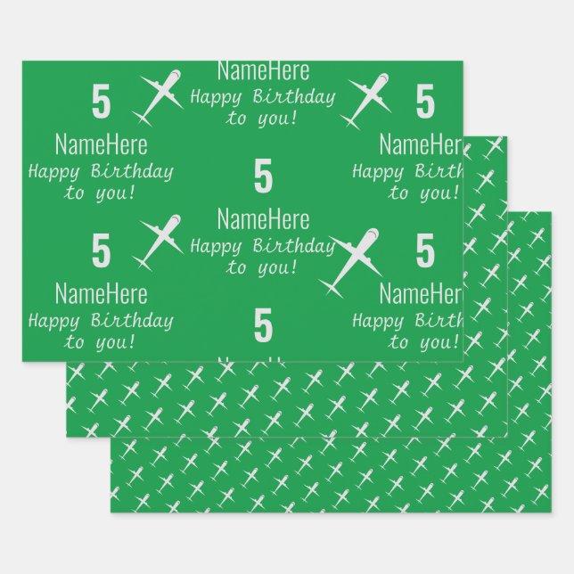 Personalisiert Happy Birthday Airplane Irish Green Geschenkpapier Set (Set)