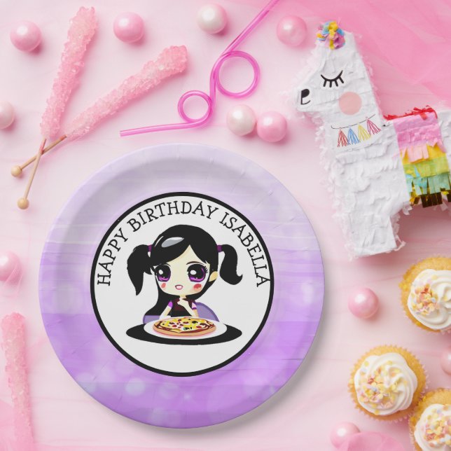Personalisiert Happy Birthday Anime Girl Pizza Par Pappteller (Party)