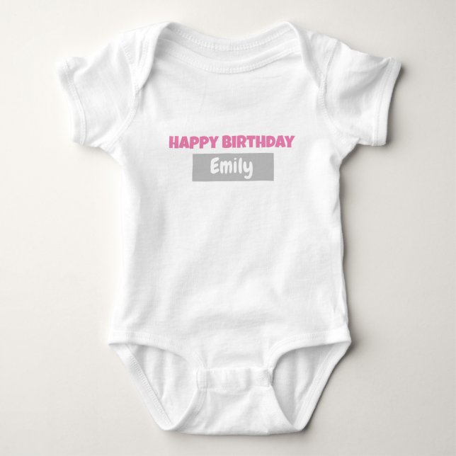 PERSONALISIERT HAPPY BIRTHDAY Baby Bodysuit Strampler (Vorderseite)