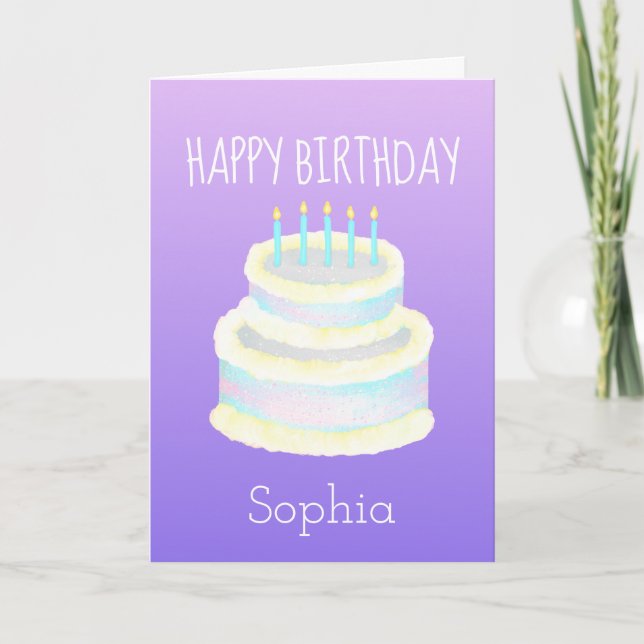 Personalisiert Happy Birthday Cake Lila Karte (Vorderseite)