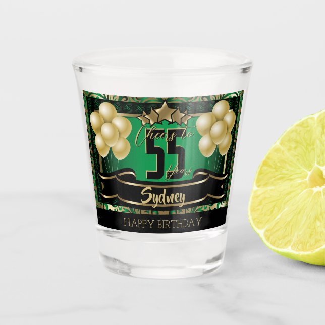 Personalisiert Happy Birthday Celebration - Green Schnapsglas (Vorderseite)