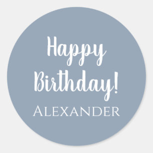 Personalisiert Happy Birthday Dusty Blue Runder Aufkleber