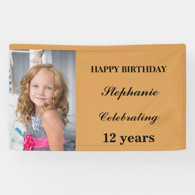 Personalisiert Happy Birthday Foto Age Gold Banner (Horizontal)