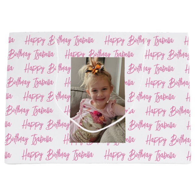 Personalisiert Happy Birthday Foto Große Geschenktüte (Vorderseite)