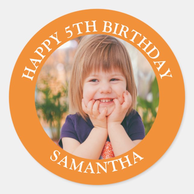 Personalisiert Happy Birthday Foto Name Age Runder Aufkleber (Vorderseite)