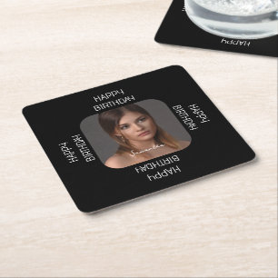 Personalisiert Happy Birthday Foto Name Script Rechteckiger Pappuntersetzer