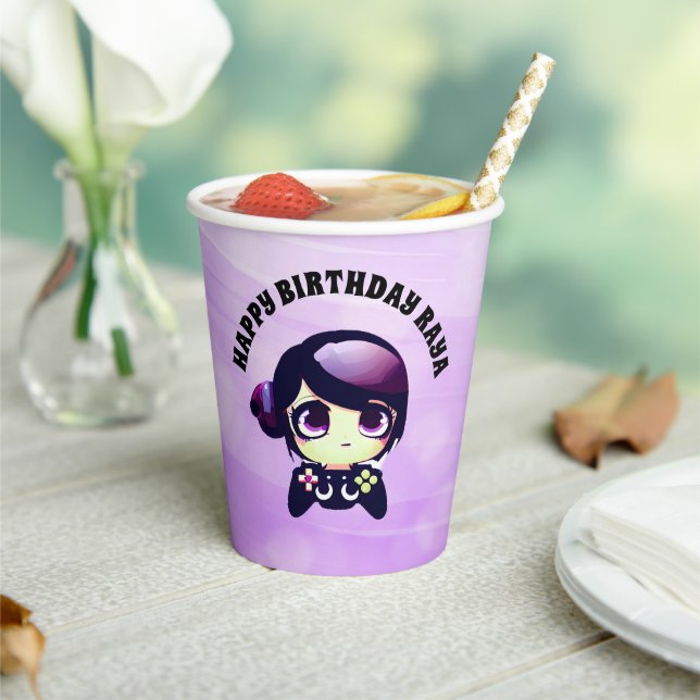 Personalisiert Happy Birthday Gaming Thema Lila Pappbecher (In Situ)