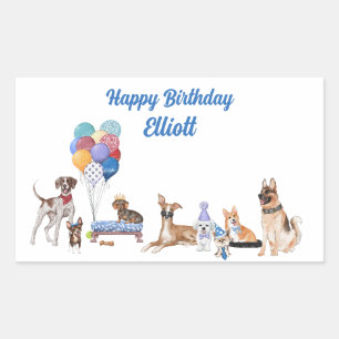 Personalisiert Happy Birthday Kanine Hunde Rassen Rechteckiger Aufkleber
