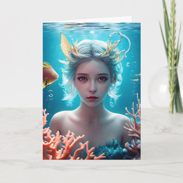 Personalisiert Happy Birthday Mermaid Karte (Vorderseite)