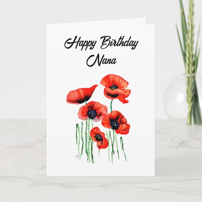 Personalisiert Happy Birthday Nana Hübsch Poppies Karte (Vorderseite)