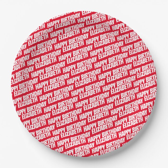 Personalisiert Happy Birthday Party Plate Red Pappteller (Vorderseite)