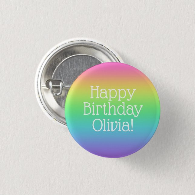 Personalisiert Happy Birthday Rainbow Button (Vorne & Hinten)