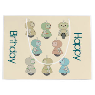 Personalisiert Happy Birthday Retro Robots Große Geschenktüte