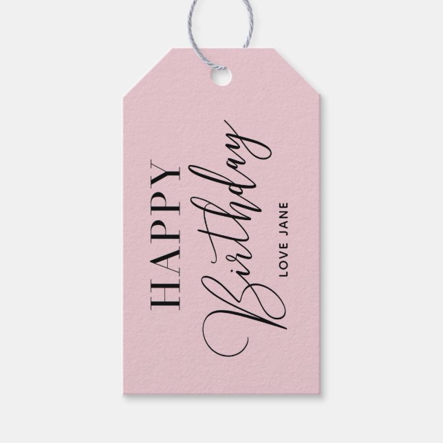 Personalisiert "Happy Birthday" Rosa, 2-Ton Geschenkanhänger (Vorderseite)