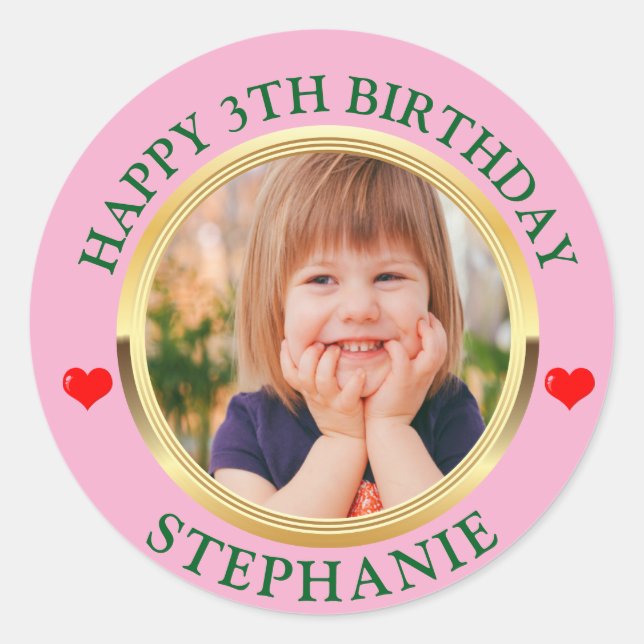 Personalisiert Happy Birthday Simple Modern Foto Runder Aufkleber (Vorderseite)