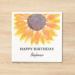 Personalisiert Happy Birthday Sonnenblume Serviette<br><div class="desc">Dieses Geburtstagspapier Napkins ist mit einer gelben Sonnenblume im Wasser dekoriert. Einfach anpassbar. Verwenden Sie zum Bearbeiten das Entwurfstool, um den Schriftart, die Größe des Schriftartes oder die Farbe zu ändern. Weil wir unsere Kunstwerke erstellen, werden Sie dieses exakte Bild von anderen Designern nicht finden. Original Wasserfarbe © Michele Davies....</div>