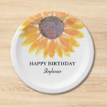 Personalisiert Happy Birthday Sonnenblumenpapier T Pappteller<br><div class="desc">Diese Geburtstagspulte ist mit einer gelben Aquarellsonnenblume dekoriert. Einfach anpassbar. Verwenden Sie zum Bearbeiten das Entwurfstool,  um den Schriftart,  die Größe des Schriftartes oder die Farbe zu ändern. Weil wir unsere Kunstwerke erstellen,  werden Sie dieses exakte Bild von anderen Designern nicht finden. Original Wasserfarbe © Michele Davies.</div>