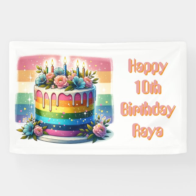 Personalisiert Happy Geburtstag | Rainbow Cake Banner (Horizontal)