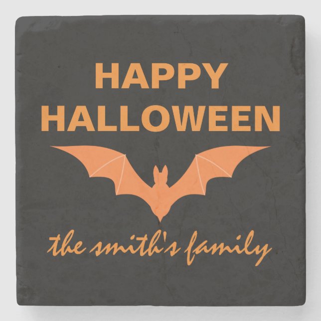 Personalisiert Happy Halloween Bat Steinuntersetzer (Vorderseite)