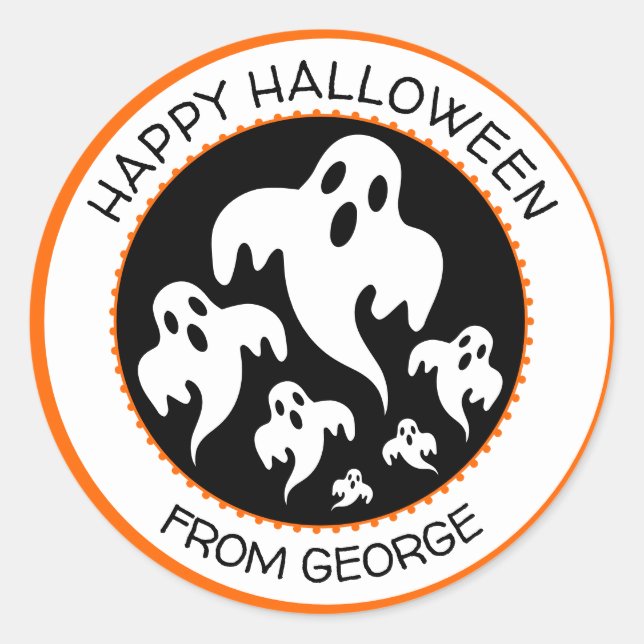Personalisiert Happy Halloween Ghost Runder Aufkleber (Vorderseite)