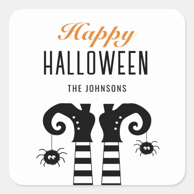 Personalisiert Happy Halloween Hexenfilet White Quadratischer Aufkleber (Vorderseite)