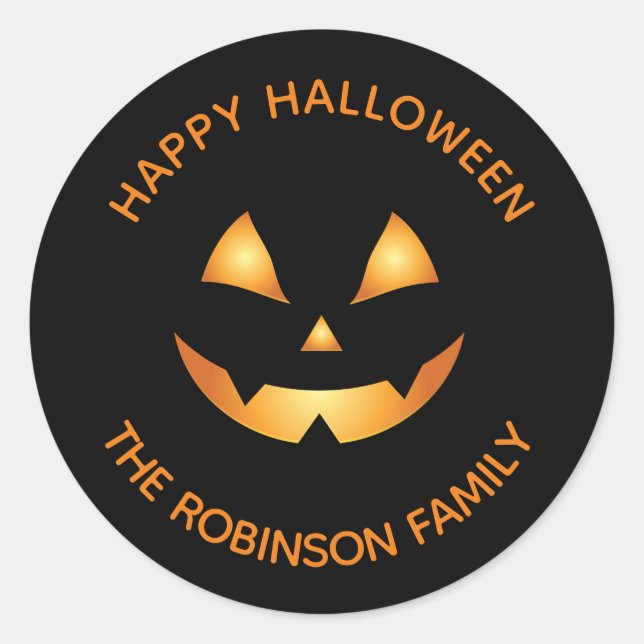 Personalisiert Happy Halloween Kürbislaterne Runder Aufkleber (Vorderseite)