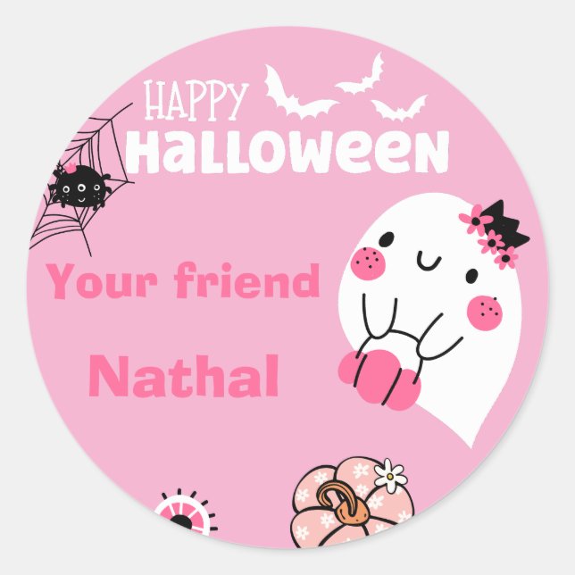 Personalisiert Happy Halloween mit Niedlichem Ghos Runder Aufkleber (Vorderseite)