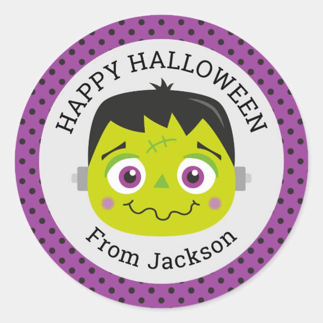 Personalisiert Happy Halloween Monster Round Aufkl Runder Aufkleber (Vorderseite)