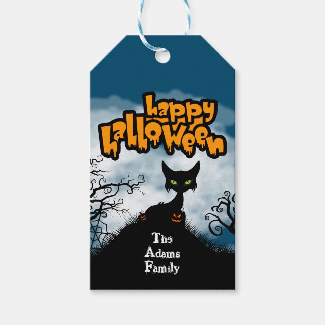 Personalisiert Happy Halloween Spooky Cat Geschenkanhänger (Vorderseite)