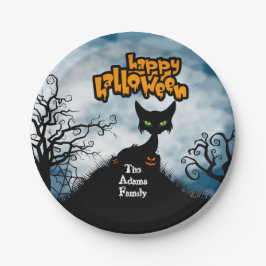 Personalisiert Happy Halloween Spooky Cat Pappteller