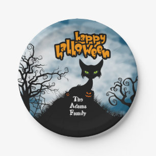 Personalisiert Happy Halloween Spooky Cat Pappteller