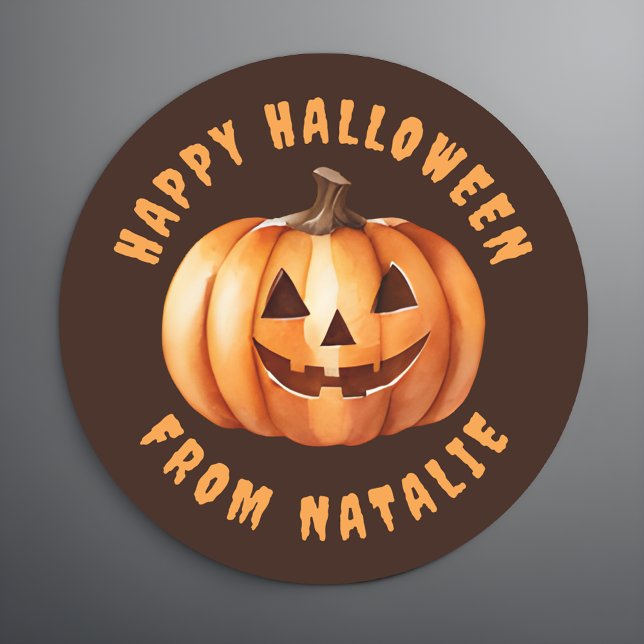 Personalisiert Happy Halloween Sticker (🎃 Personalized Treats: Smiling Pumpkin Halloween Sticker! 🍬)