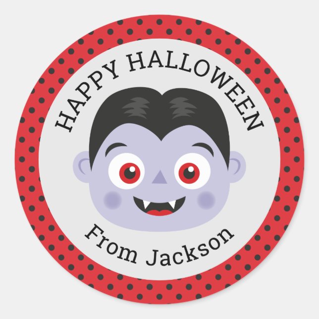 Personalisiert Happy Halloween Vampire Round Stick Runder Aufkleber (Vorderseite)