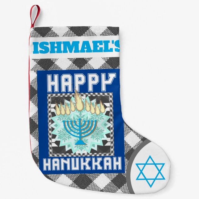 Personalisiert Happy Hannukah Kleiner Weihnachtsstrumpf (Vorderseite)