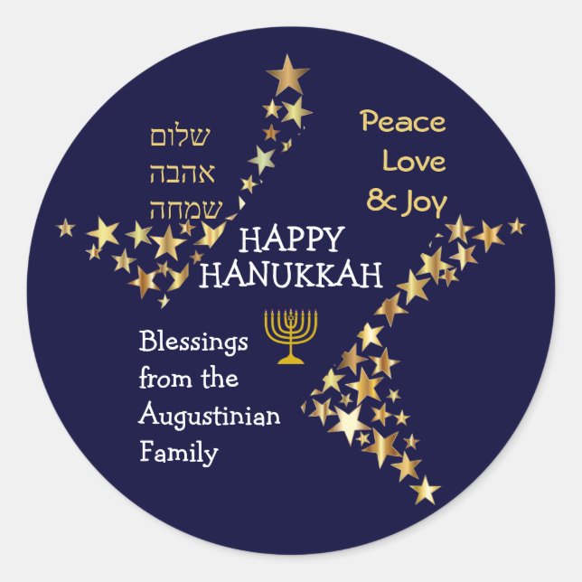 Personalisiert HAPPY HANUKKAH Runder Aufkleber (Vorderseite)