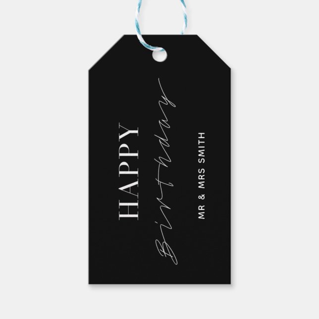 Personalisiert "Happy Happy Birthday" Black Geschenkanhänger (Vorderseite)
