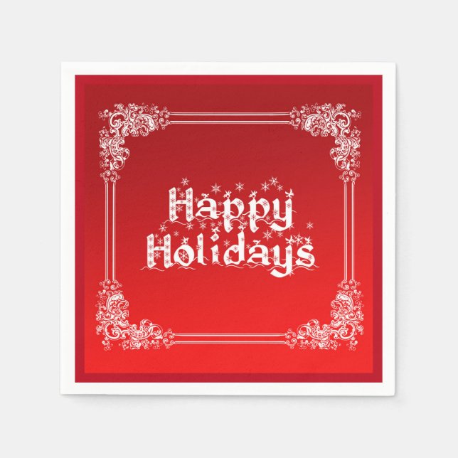 Personalisiert Happy Holiday Swirl Border Red Serviette (Vorderseite)