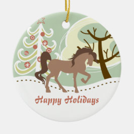 Personalisiert Happy Holidays Brown Horse Winter Keramikornament