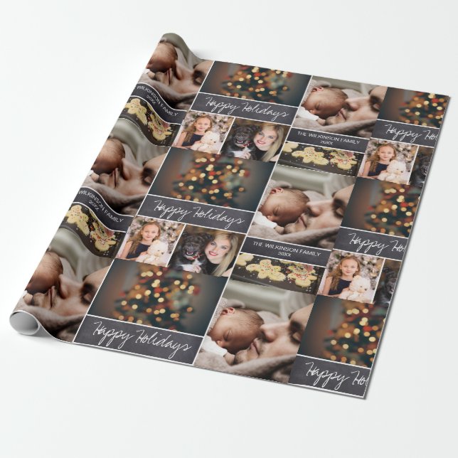 Personalisiert, Happy Holidays, Chalkboard, Foto Geschenkpapier (Ungerollt)