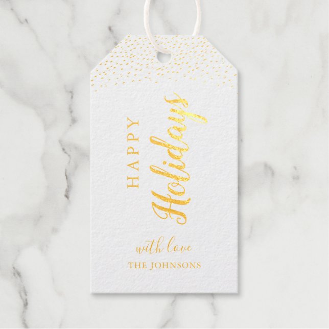 Personalisiert Happy Holidays Goldfolie Geschenkan Geschenkanhänger (Vorderseite)