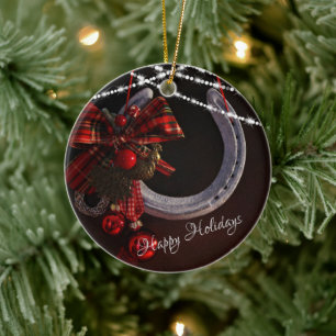 Personalisiert Happy Holidays Horseshoe Weihnachte Keramik Ornament